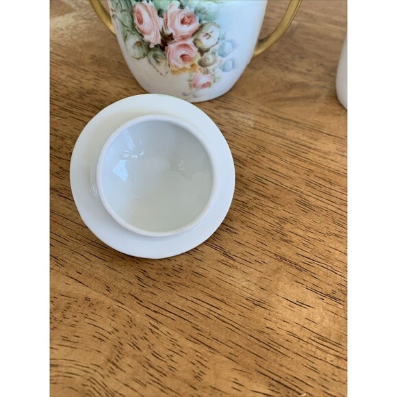 Vtg Weimar Cream & Sugar‎ Green Pink Roses Victorian - Made In Germany - Picture 4 of 10